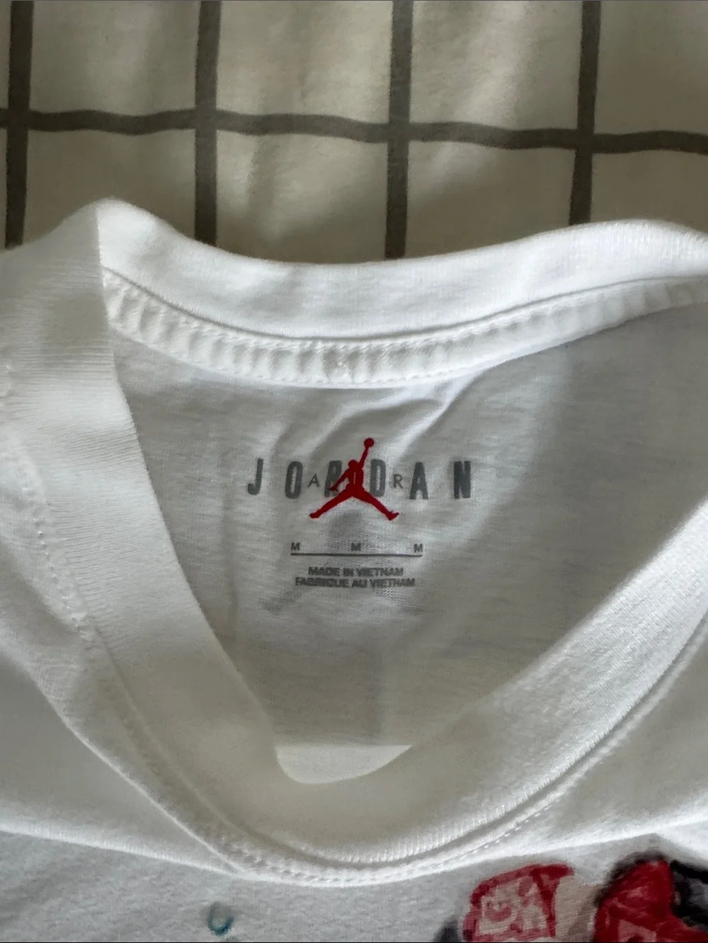 Jordan White Tee with Red & Blue Sneaker Graphic